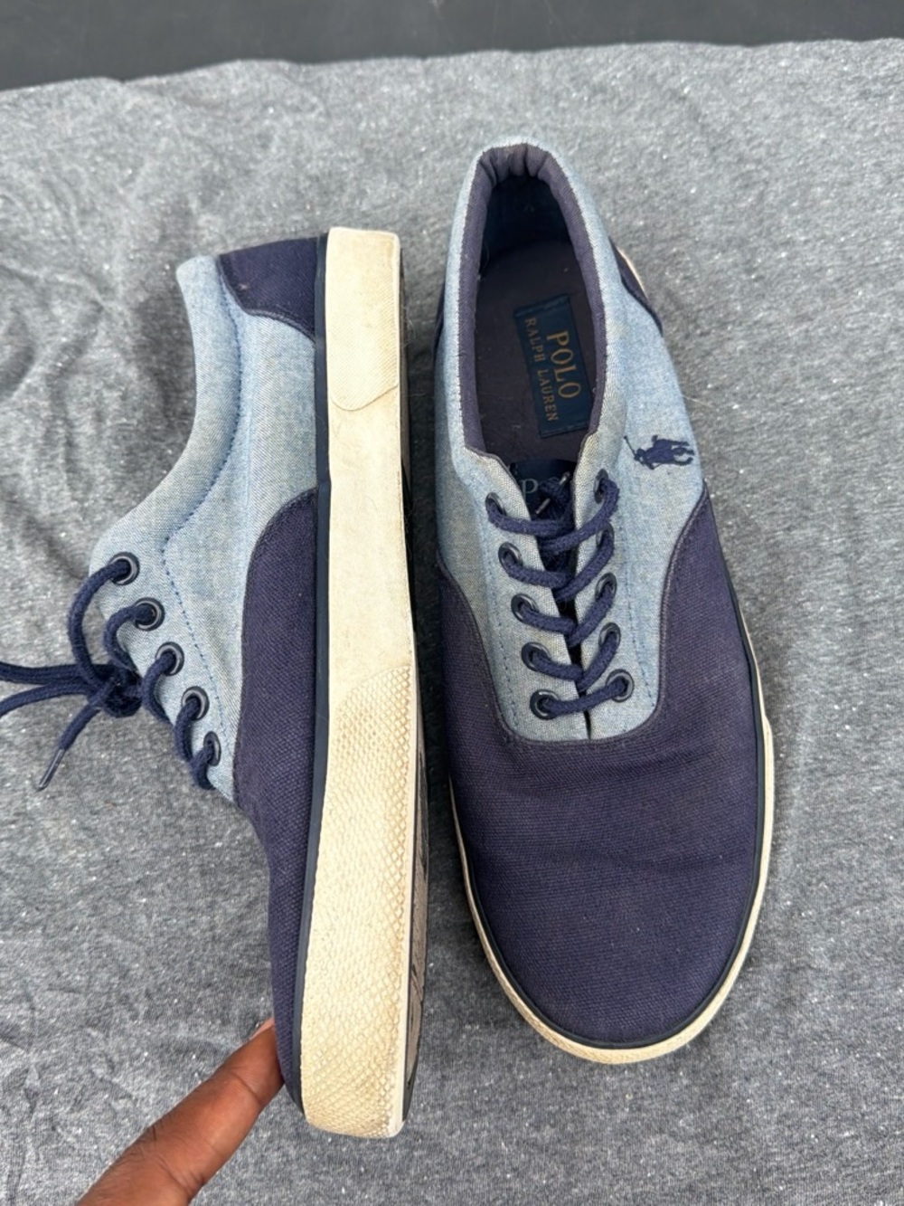 Polo by Ralph Lauren Men’s Navy and Light Blue Canvas Low-Top Sneakers